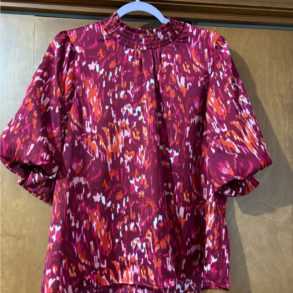 THML Women's Blouse - Red and Pink Pattern